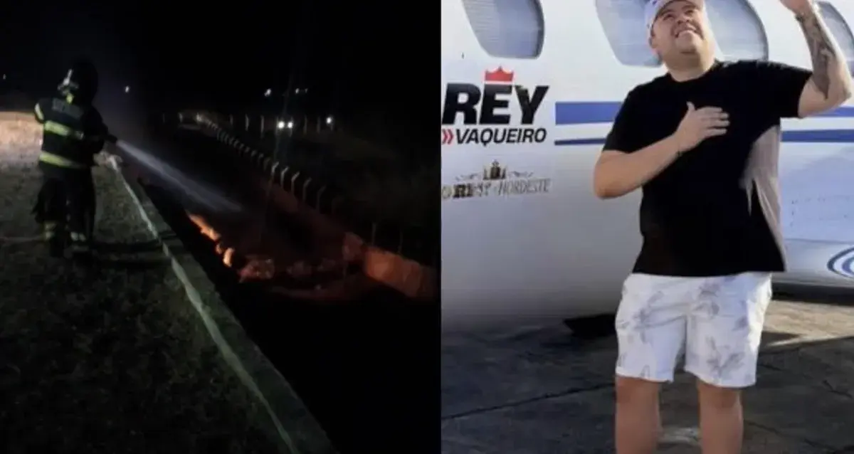 Avião do cantor Rey Vaqueiro sai da pista e pega fogo; artista estava a bordo